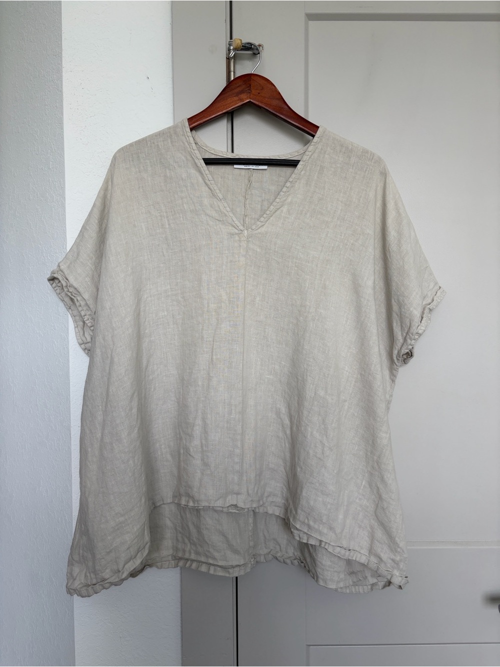 BRYN WALKER LINEN LAGENLOOK OVERSIZED V-NECK TOP IVORY WOMEN’S LARGE